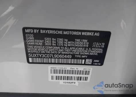 2020 BMW X3 Sdrive30I from USA, damaged, VIN 5UXTY3C07L9D60449